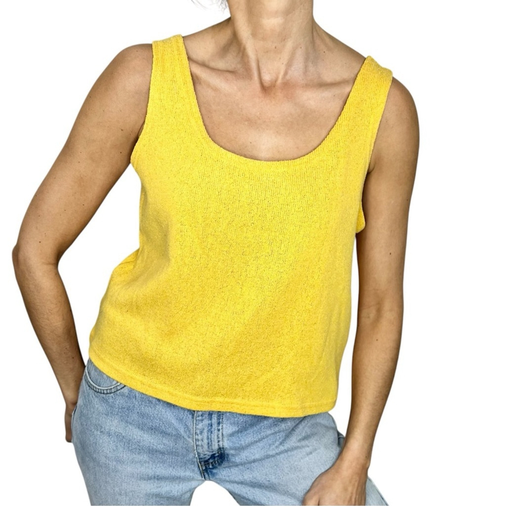 Vintage 80s 90s Escalade Paris yellow cropped knit boxy tank sweater top L